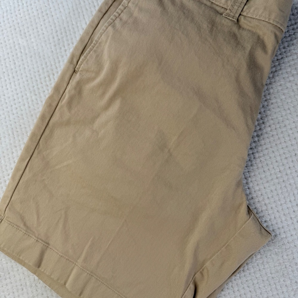 J.Crew Mercantile Flex Mens Chino Shorts 32 Khaki Tan Flat Front Stretch Cotton